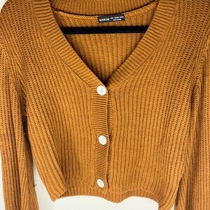 SHEIN Brown Ribbed Knit Cardigan Sweater